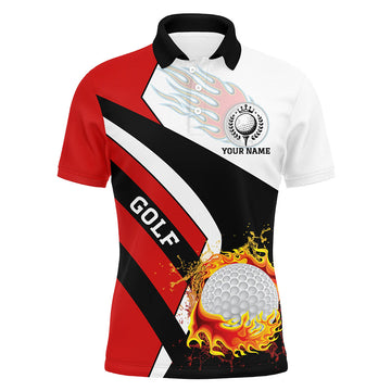 Men's Flame Golf Polo Shirt - Red, White, Black N6712