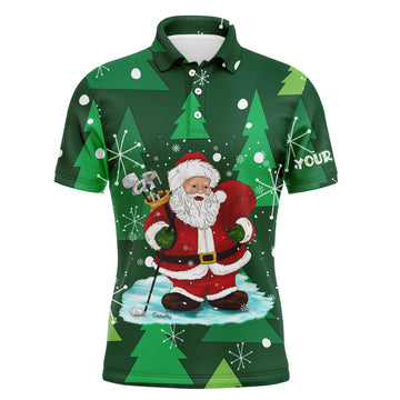 Men's Personalized Golf Polo Shirt with Santa Golf Christmas Tree Winter Forest Pattern - Perfect Christmas Golf Gift N4438