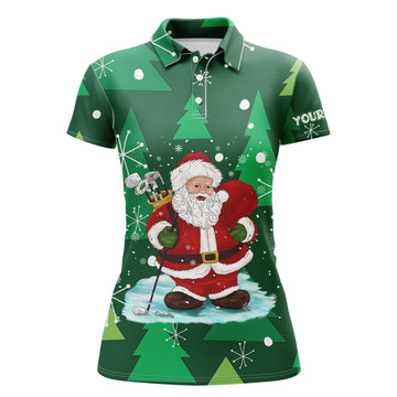 Women's Custom Santa Golf Christmas Tree Winter Forest Pattern Golf Polo Shirt - Perfect Christmas Golf Gift N4438