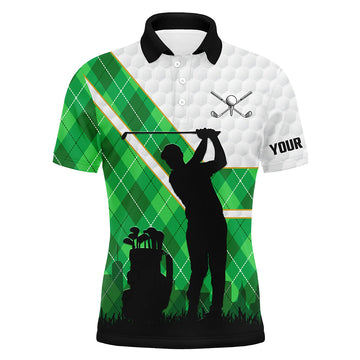 Green Argyle Pattern White Golf Ball Men's Polo Shirt - Custom Golfing Gift N7090