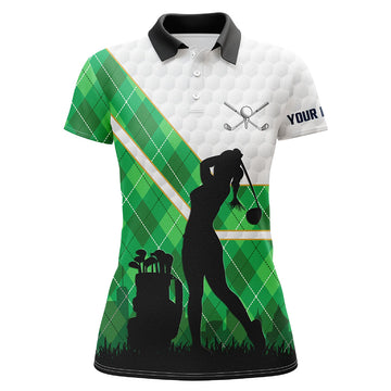 Green Argyle Pattern White Golf Ball Women's Polo Shirt - Custom Golfing Gift for Ladies N7090