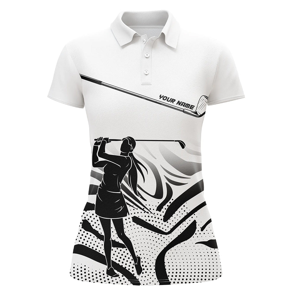 
Women's Custom Black and White Camo Golf Polo Shirt - Personalized Golf Attire
 N8152