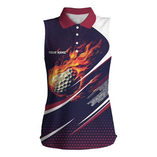 
Flame Women's Sleeveless Golf Polo Shirt - Navy and Pink Pattern Golf Outfit
 N8170