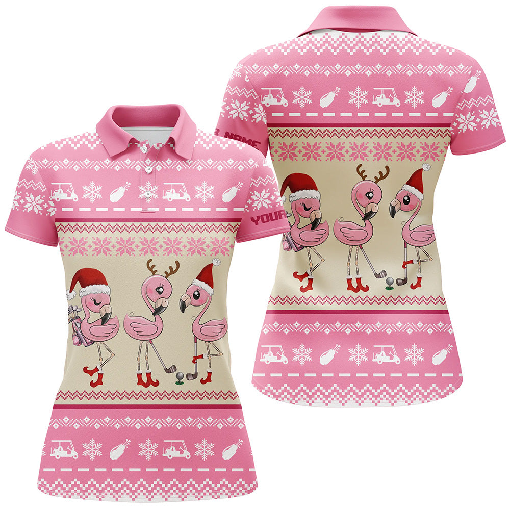 Novelty Ugly Christmas Golf Shirts Custom Pink Women's Golf Polos Flamingo Golfing Partner Festive Gifts N6512