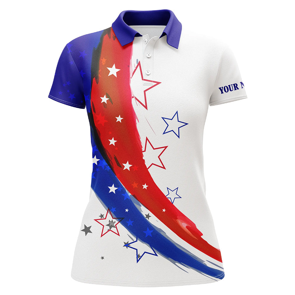 Customized Red, White, and Blue Stars Women's Golf Polo Shirts - Stylish Golf Attire for Ladies N7120