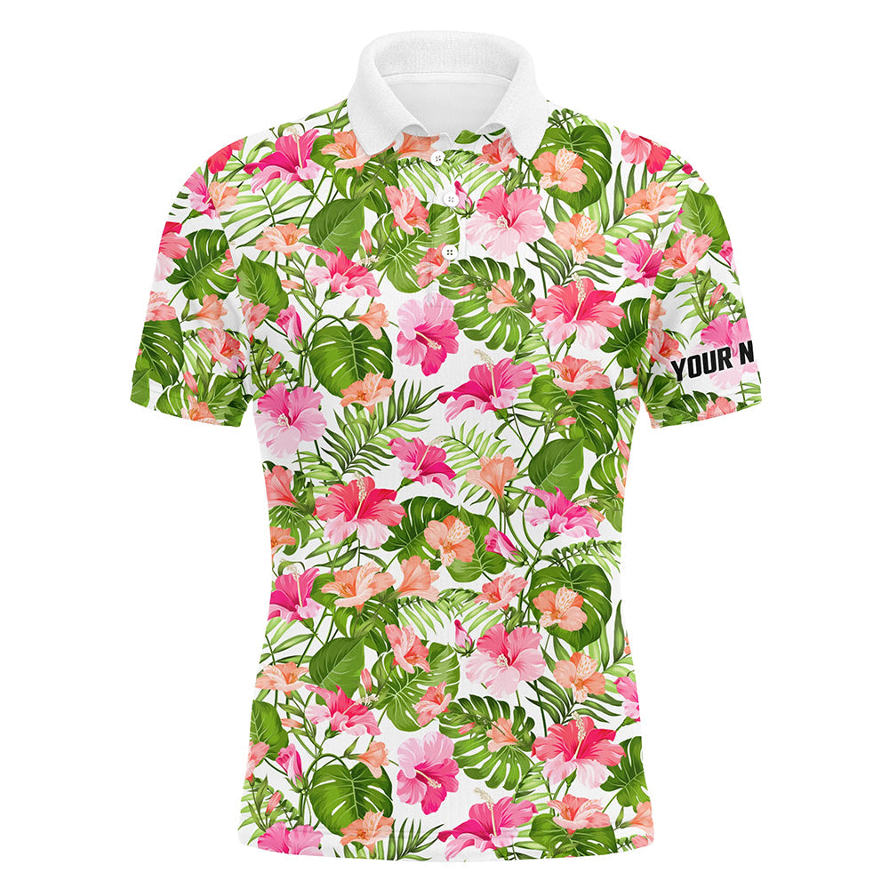 Men's Custom Blooming Hibiscus and Palm Pattern Golf Polo Shirts N7129