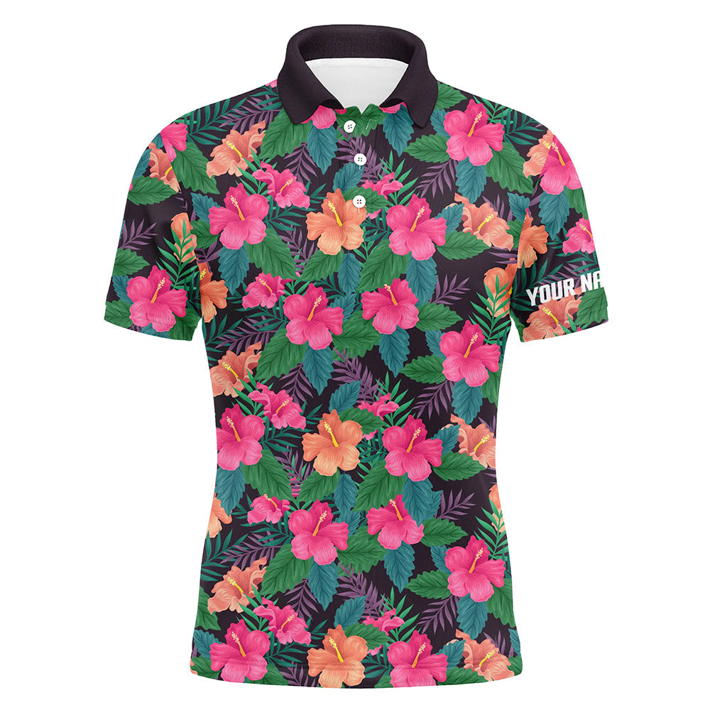 Men's Custom Colorful Hibiscus Flower Tropical Pattern Golf Polo Shirts - Golf Tops for Men N7133