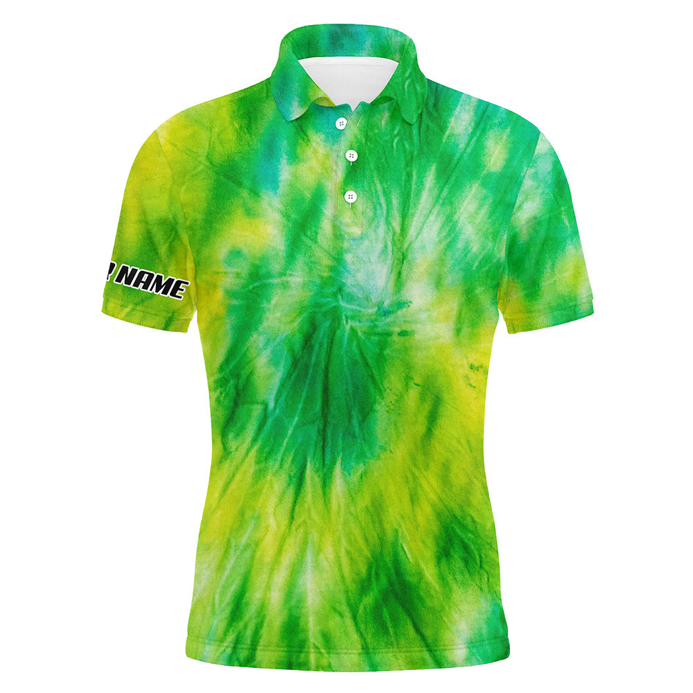 Men's Custom Tie Dye Golf Polo Shirt in Yellow and Green - Stylish Golf Top for Men N5647