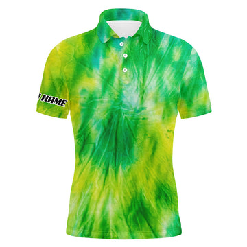 Men's Custom Tie Dye Golf Polo Shirt in Yellow and Green - Stylish Golf Top for Men N5647