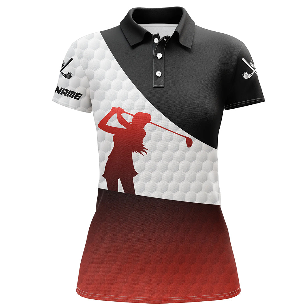 
Custom Women's Golf Polo Shirt - Black and Red Gradient Design, Stylish Golf Attire for Ladies
 N8181