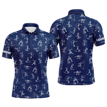 Personalized Funny Golf Pattern Men's UPF Polo Shirt in Navy Blue - Best Golf Wear for Men N4844