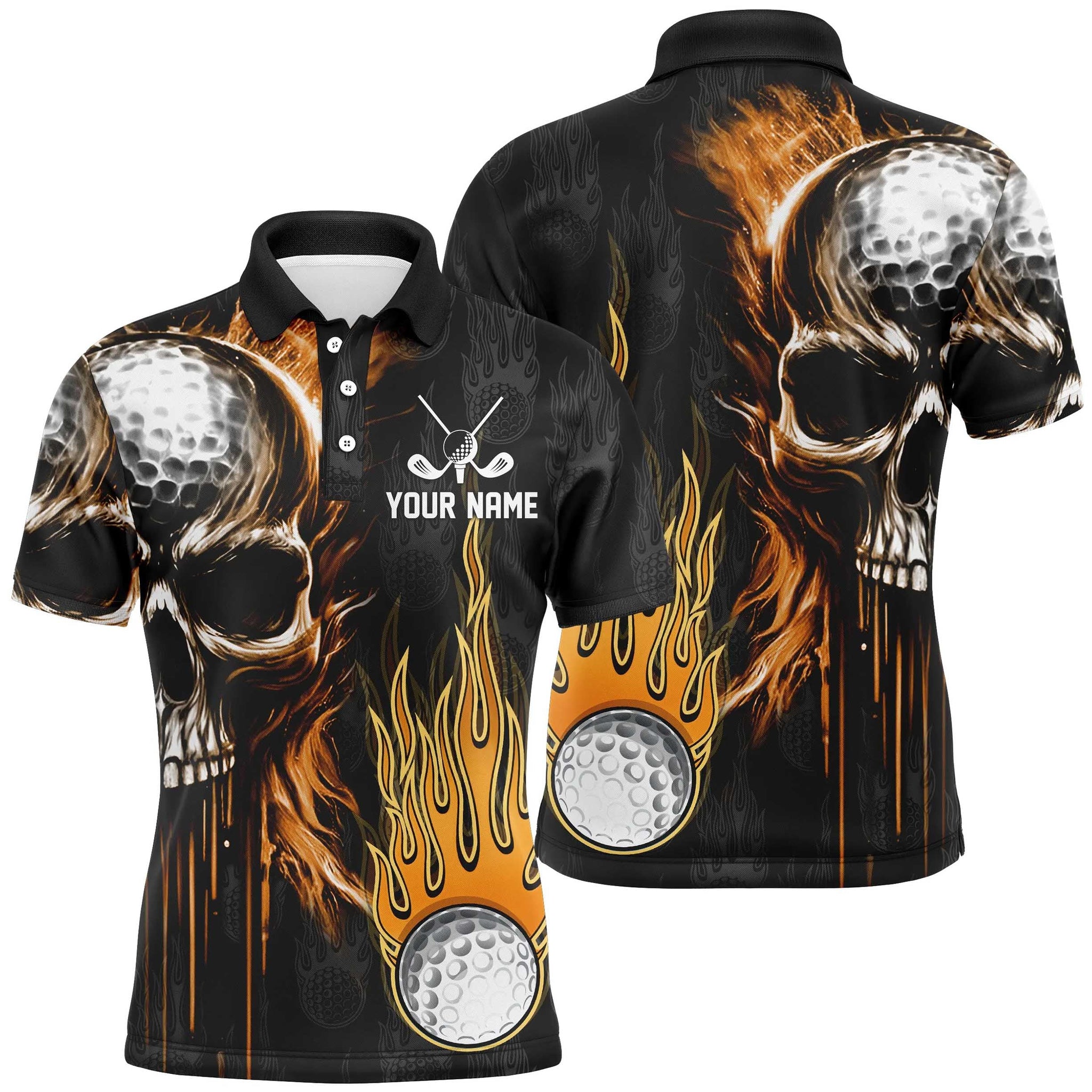 Men's Custom Skull Golf Fire Polo Shirts - Stylish Golf Apparel for Men N7140