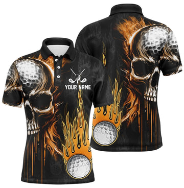 Men's Custom Skull Golf Fire Polo Shirts - Stylish Golf Apparel for Men N7140