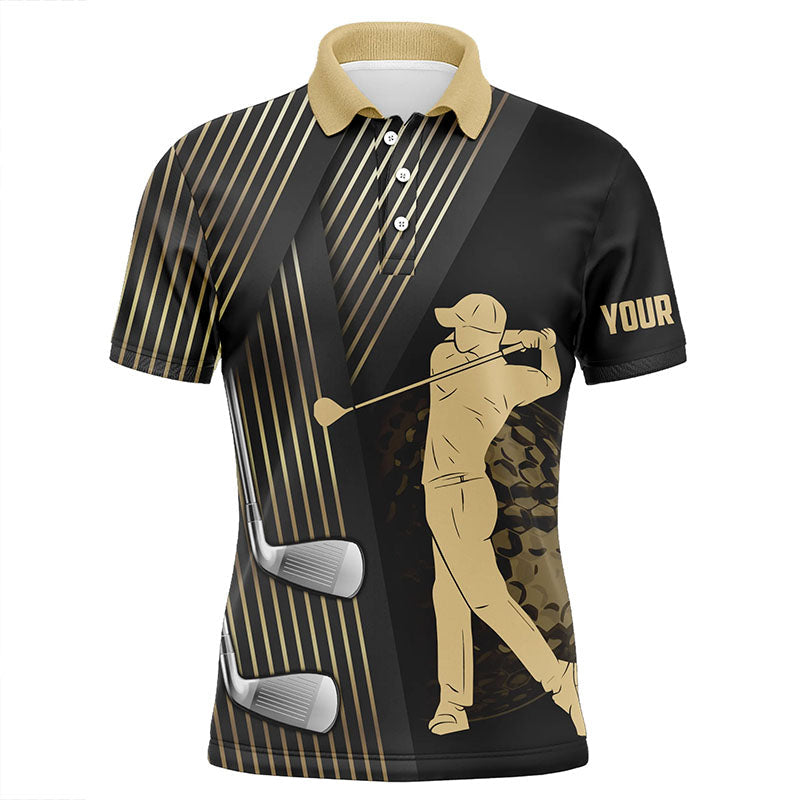 Men's Black and Gold Custom Golf Polo Shirts - Team Golf Tops for Men N7258