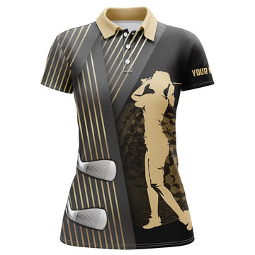 Stylish Black and Gold Women's Golf Polo Shirt - Custom Golf Clubs Team Apparel, Ladies Golf Tops N7258