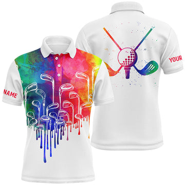Custom Men's Golf Polo Shirts in Watercolor White - Perfect Golf Gift N5895