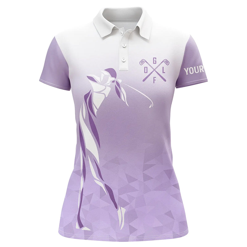 Customised Purple and White Women's Golf Polo Shirts - Perfect Golf Gifts for Ladies N7268