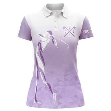 Customised Purple and White Women's Golf Polo Shirts - Perfect Golf Gifts for Ladies N7268