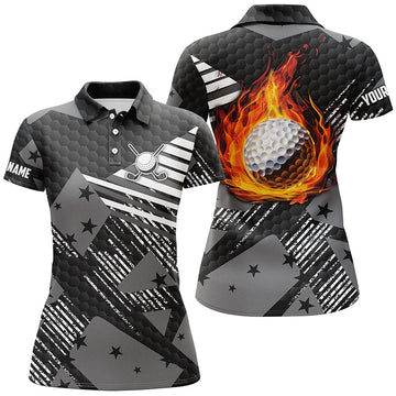 Monochrome Flame Pattern Women's Polo Golf Shirt - Custom Ladies' Golf Shirts, Golfing Gift N7443