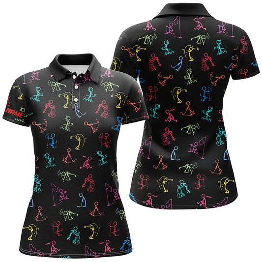 
Women's Funny Golf Polo Shirt - Custom Multi-Color Pattern, Black - Stylish Ladies Golf Wear
 N8217