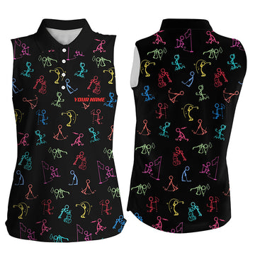 
Women's Sleeveless Polo Shirt - Custom Funny Multi-Color Golf Pattern - Black Golf Wear for Ladies
 N8217