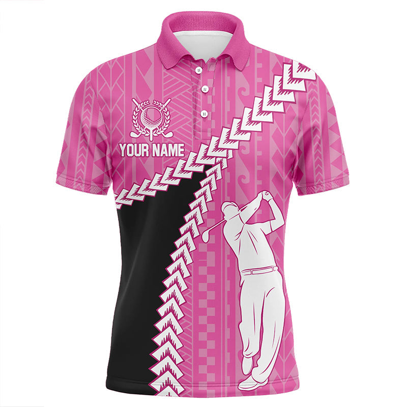 
Men's Hawaiian Tribal Golf Polo Shirt - Black and Pink, Custom Design, Perfect Gift for Golfers
 N8221