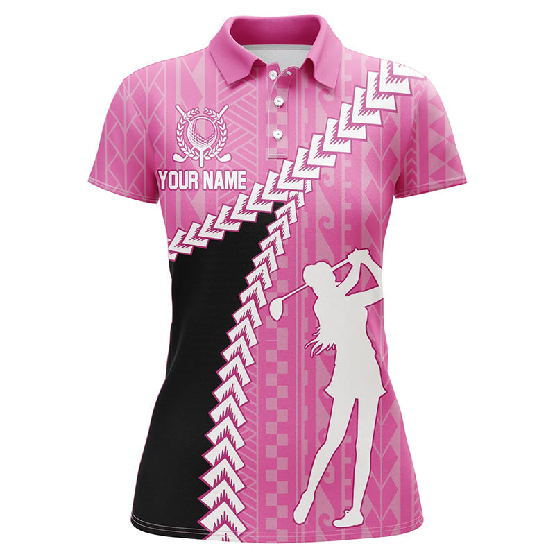 
Womens Black and Pink Hawaiian Tribal Golf Polo Shirt - Custom Ladies Golf Apparel
 N8221