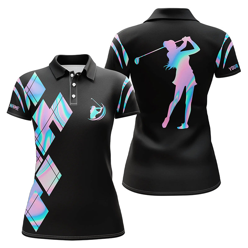 Custom Women's Black Hologram Golf Polo Shirt for Stylish Golfers N5709