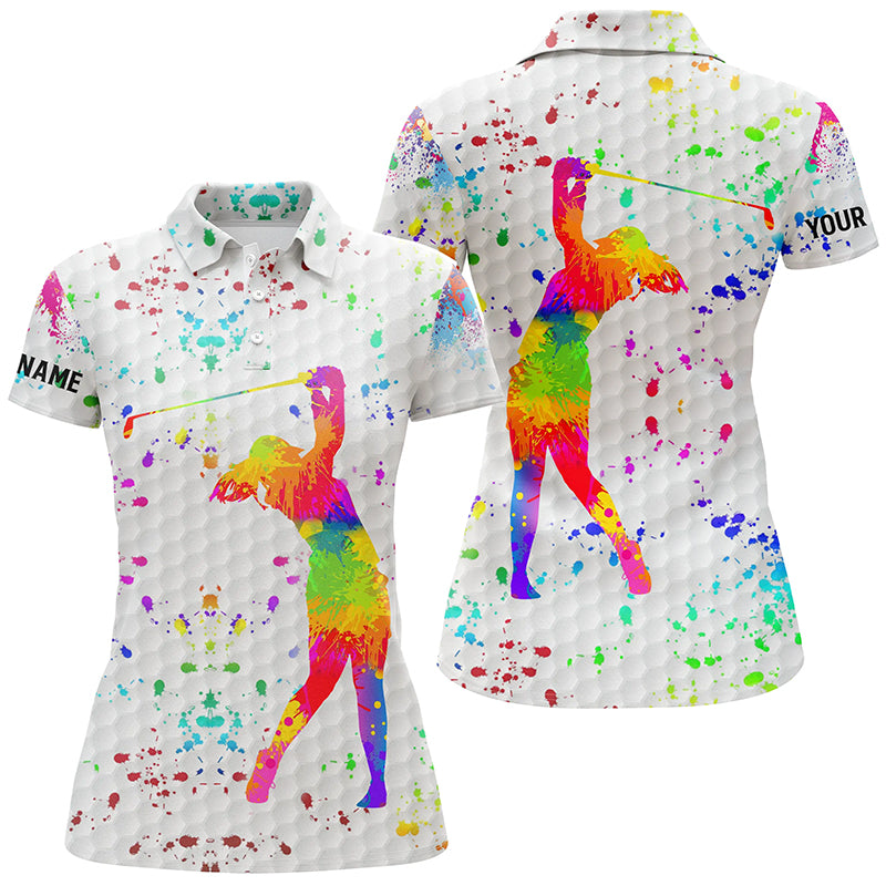 Women's White Watercolor Golf Ball Polo Shirt - Personalized Gift N3593