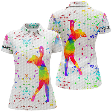 Women's White Watercolor Golf Ball Polo Shirt - Personalized Gift N3593