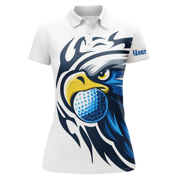 Women's Custom Blue Eagle Golf Polo Shirts - White Golf Tops for Team Golf Attire N7286