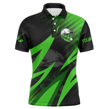Men's Black and Green Golf Skull Polo Shirt - Custom Golf Outfit - Cool Golf Gift N7463