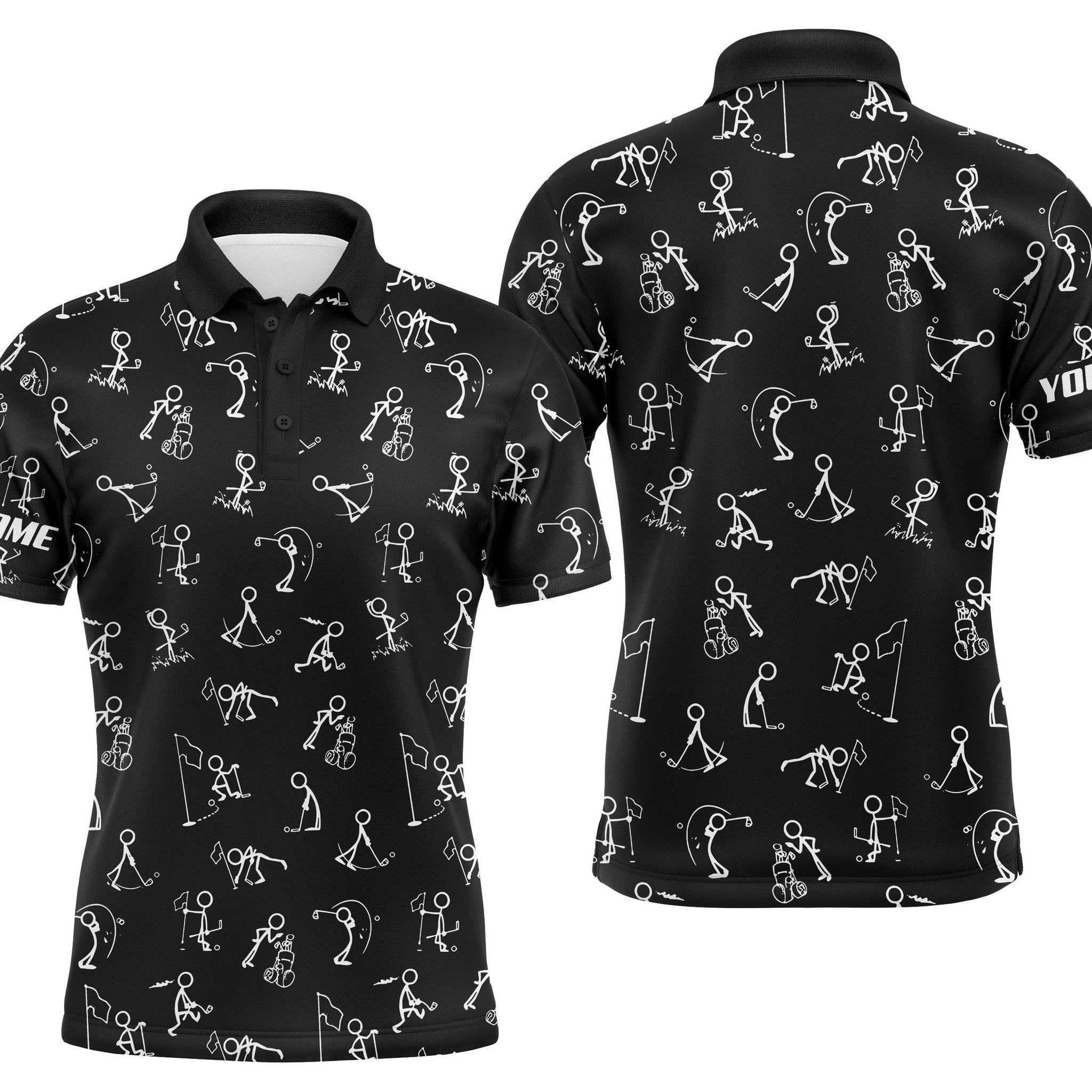 Custom Personalised Men's Golf Polo Shirt with UPF Protection and Funny Golf Pattern in Black N4128
