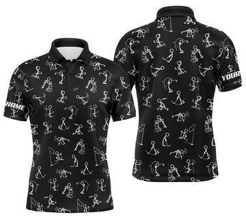 Custom Personalised Men's Golf Polo Shirt with UPF Protection and Funny Golf Pattern in Black N4128