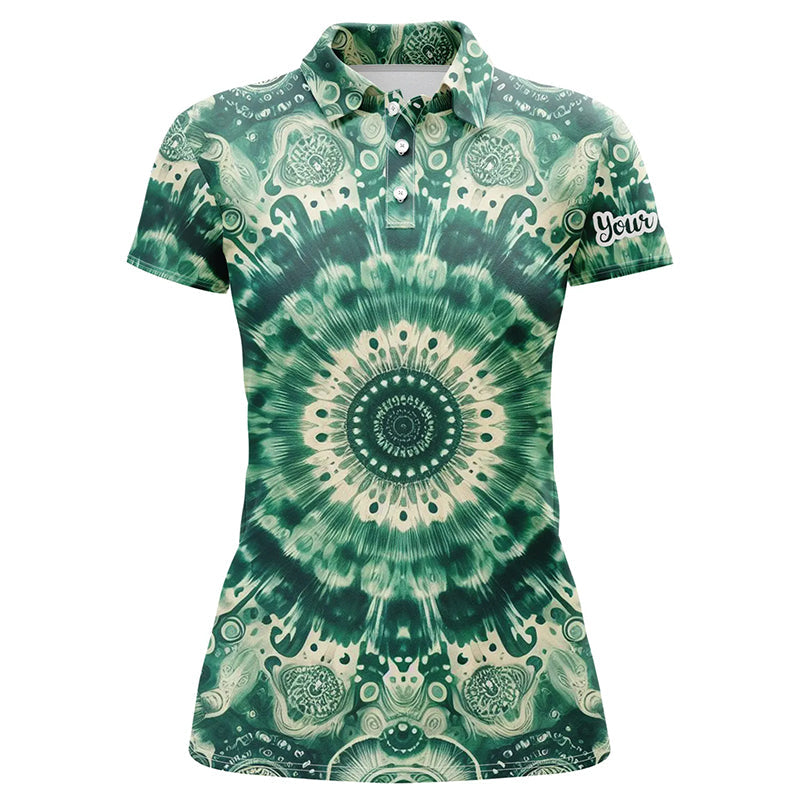 Women's Custom Tie Dye Golf Polo Shirts - Green Pattern, Ladies Golf Top N7047