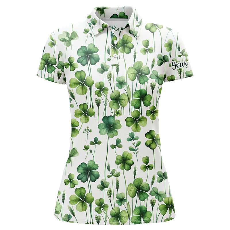 Women's Green Clover St. Patrick's Day Golf Polo Shirts - Custom Team Golf Polos N7048
