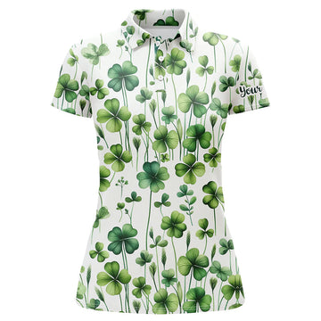 Women's Green Clover St. Patrick's Day Golf Polo Shirts - Custom Team Golf Polos N7048