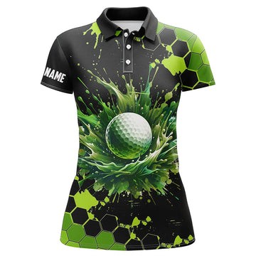 Custom Black and Green Watercolor Women's Golf Polo Shirts - Stylish Tops for Golf Enthusiasts N7292