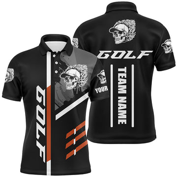 Men's Black Golf Skull Polo Shirt - Custom Golf Attire for Men, Ideal Golf Gifts for Team Golfers N7483