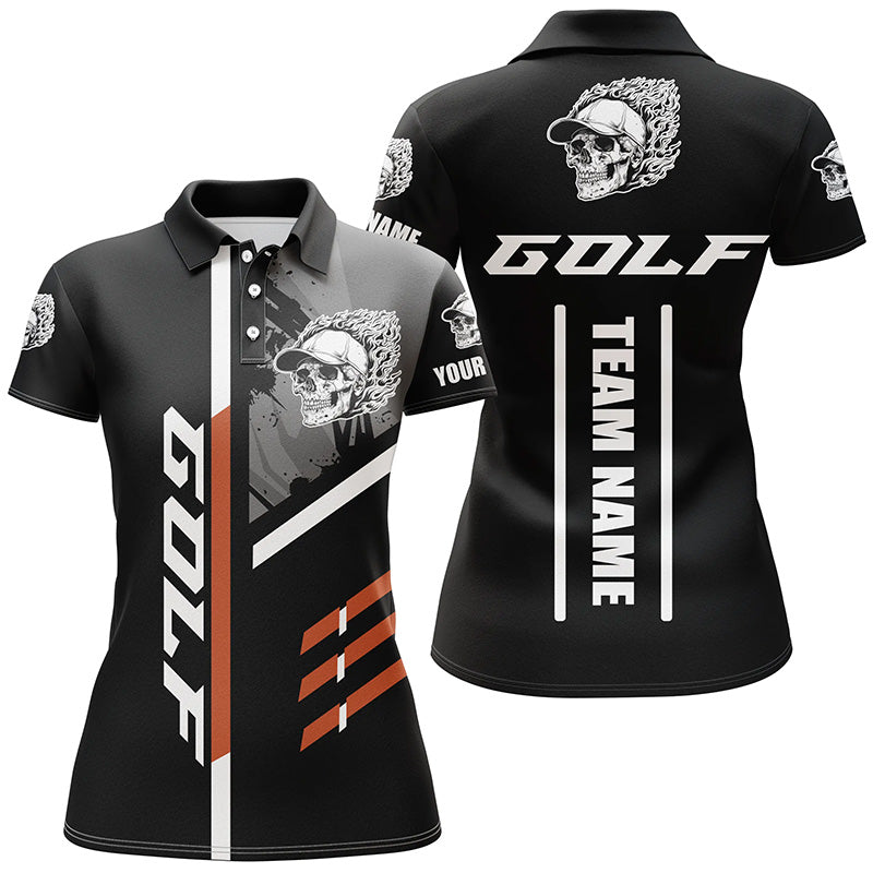 Stylish Black Golf Skull Women's Polo Shirt - Custom Golf Attire for Ladies, Perfect Golf Gift for Team Golfers N7483