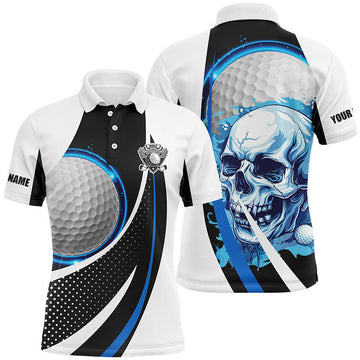 Monochrome Golf Skull Men's Polo Shirt - Custom Golf Apparel for Men, Ideal Golfer Gifts | Blue N7484