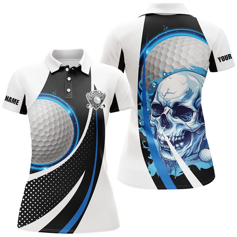 Monochrome Golf Skull Women's Polo Shirts - Custom Golf Apparel for Ladies - Ideal Golfer Gifts N7484