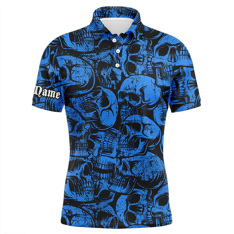 Men's Blue Skull Camo Golf Polo Shirt - Custom Cool Design, Perfect Gift for Golf Enthusiasts N8958