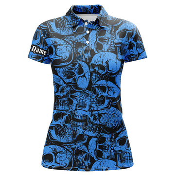 Women's Blue Skull Camo Golf Polo Shirt - Custom Cool Design, Perfect Golf Gift for Ladies N8958