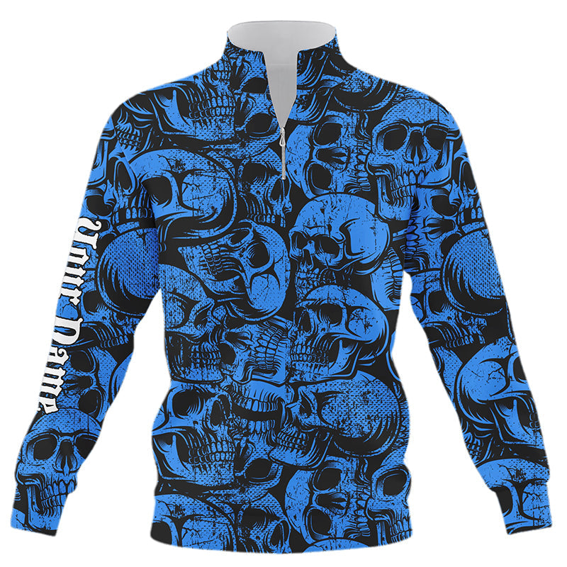 Blue Skull Camo Quarter Zip Golf Sweatshirt - Custom Cool Golf Sweater, Perfect Gift for Golfers N8958