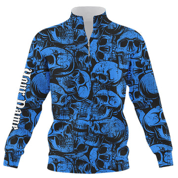 Blue Skull Camo Quarter Zip Golf Sweatshirt - Custom Cool Golf Sweater, Perfect Gift for Golfers N8958