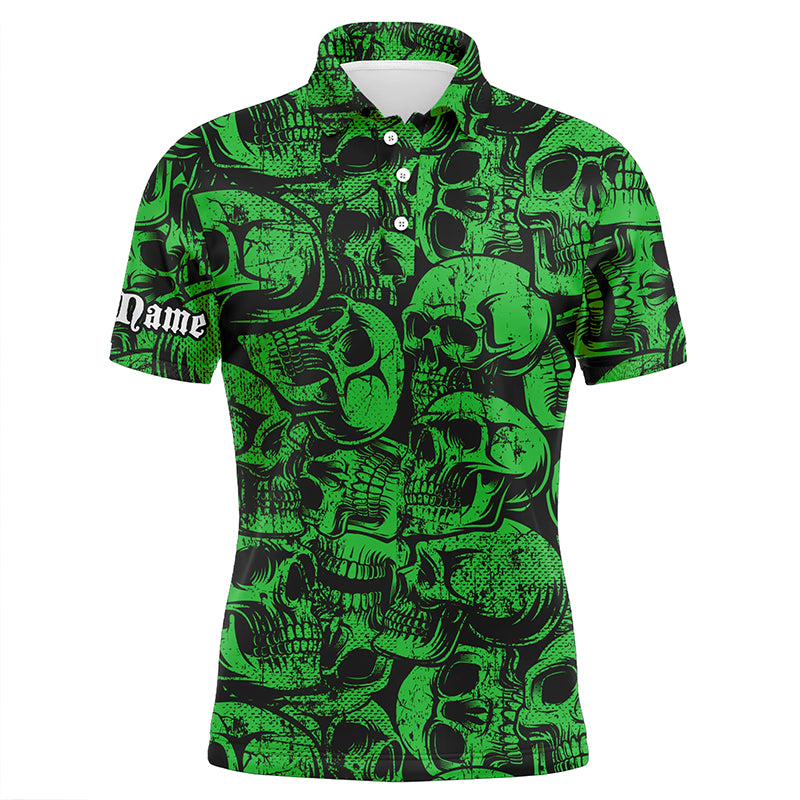 Green Skull Camo Pattern Men's Golf Polo Shirt - Custom Cool Golf Shirts for Men, Perfect Gift for Golfers N8959