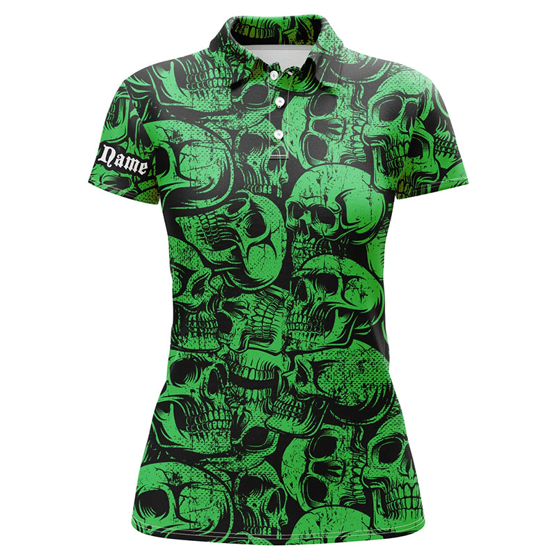 Green Skull Camo Women's Golf Polo Shirt - Custom Cool Design for Ladies, Perfect Golf Gift N8959