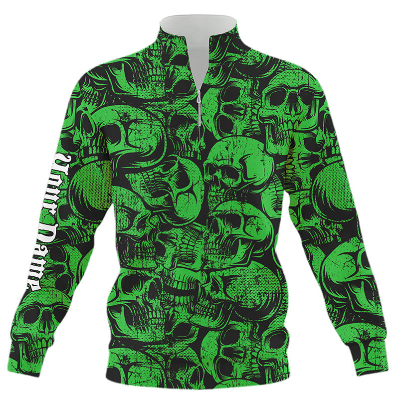 Green Skull Camo Pattern Quarter Zip Golf Sweatshirt | Custom Cool Golf Sweater for Men and Women N8959