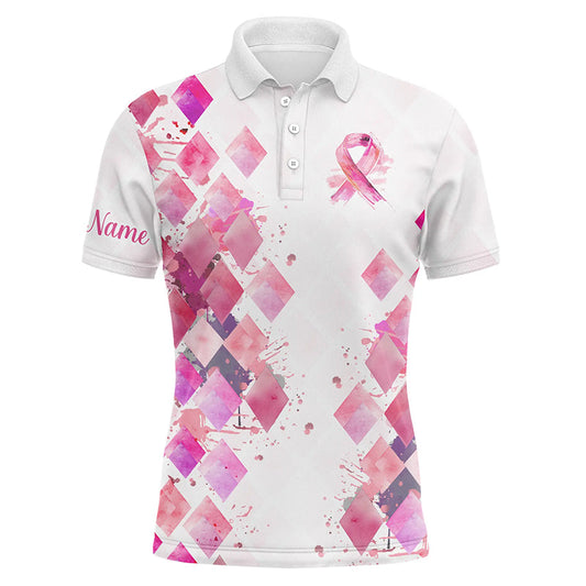 
Men's Custom Pink Argyle Golf Polo Shirt - Watercolor Breast Cancer Awareness, Comfortable Fabric, Available in Multiple Sizes
 N8285